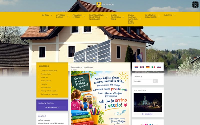 Naslovnica web stranica Općine Kamanje