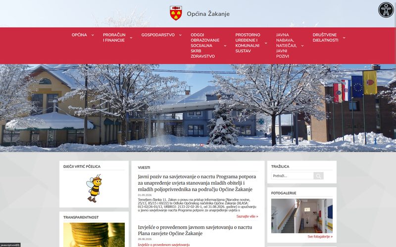 Naslovnica web stranica Općine Žakanje