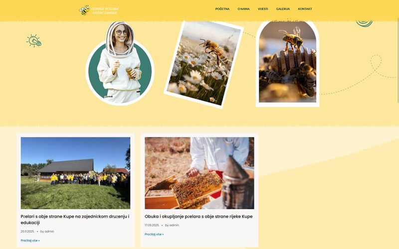Naslovnica web stranica Udruge pčelara Žakanje